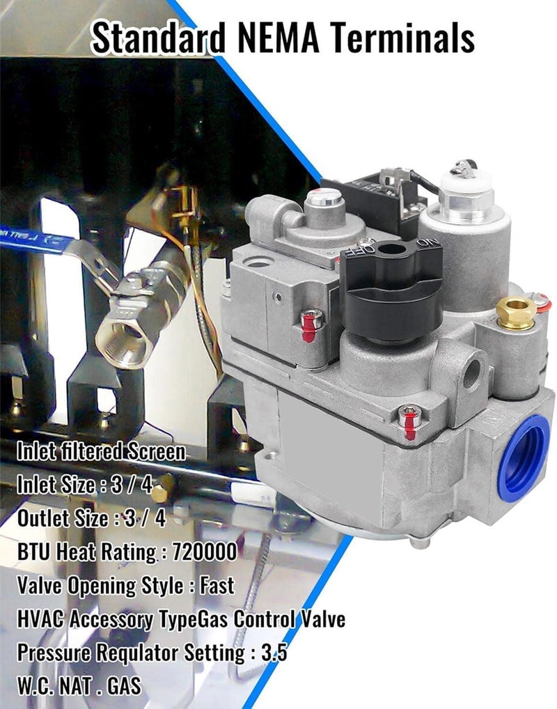Vaticas 700-506 Gas Valve 720000 BTU/H Fit for Robertshaw 700 Series, Combination Furnace Gas Valve Repair Parts, Fast Opening, for Natural, Manufactured, Mixed, LPG and LPG/Air Mixtures - Image 3